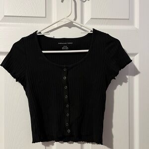 American Eagle Outfitters Black Button-Up Crop Top